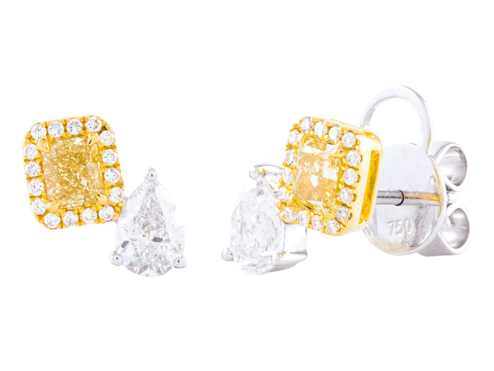 Diamond Earrings - 18 KT White and Yellow Gold