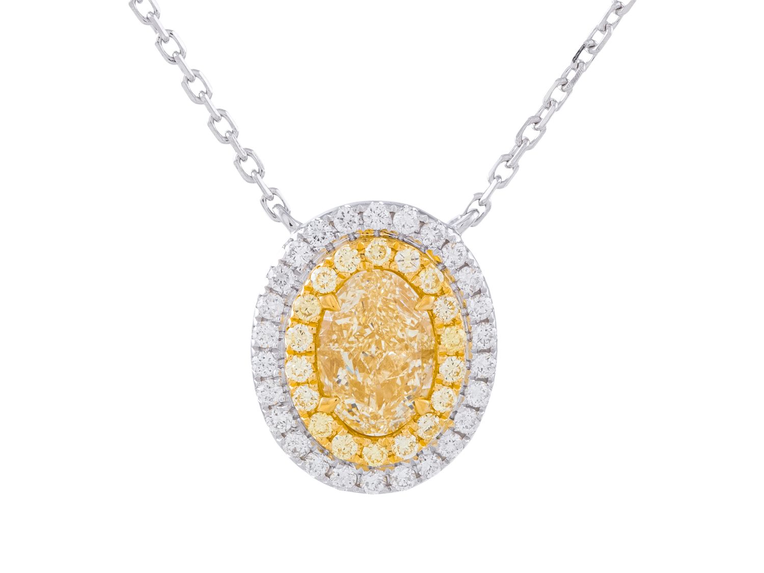 Diamond Necklace - 18 KT White and Yellow Gold