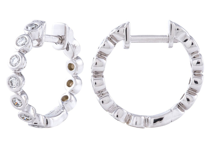 Diamond Hoop Earrings - 14 KT White Gold