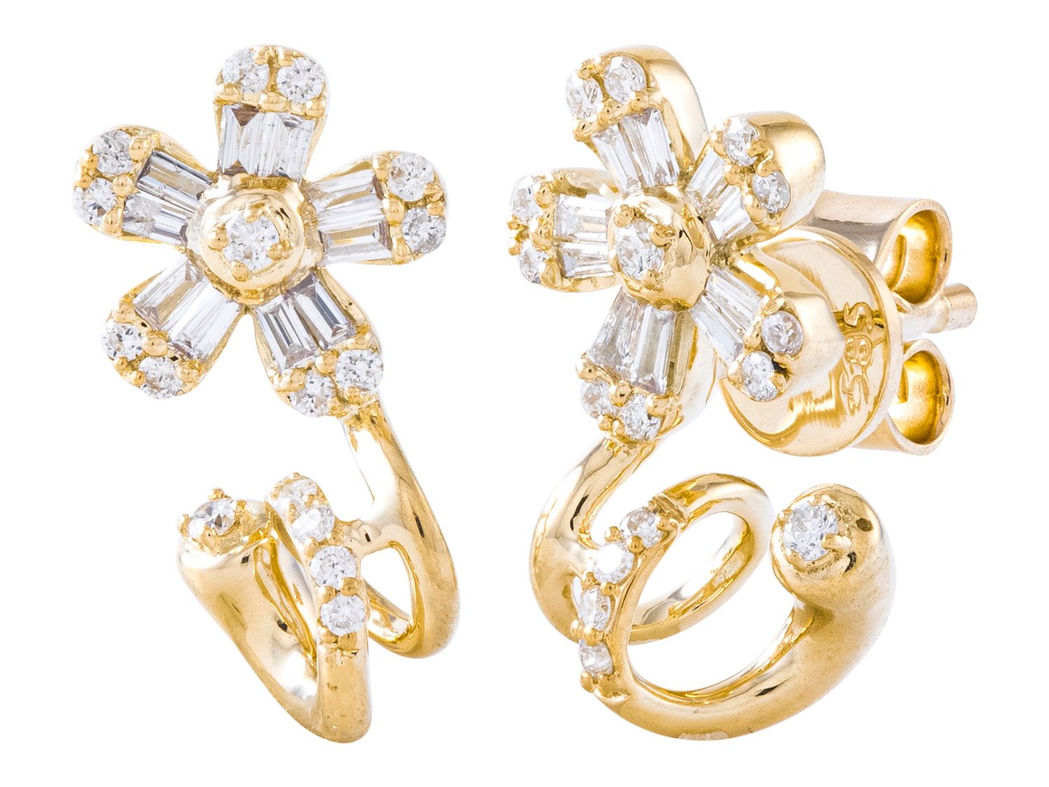 Diamond Earrings - 14 KT Yellow Gold
