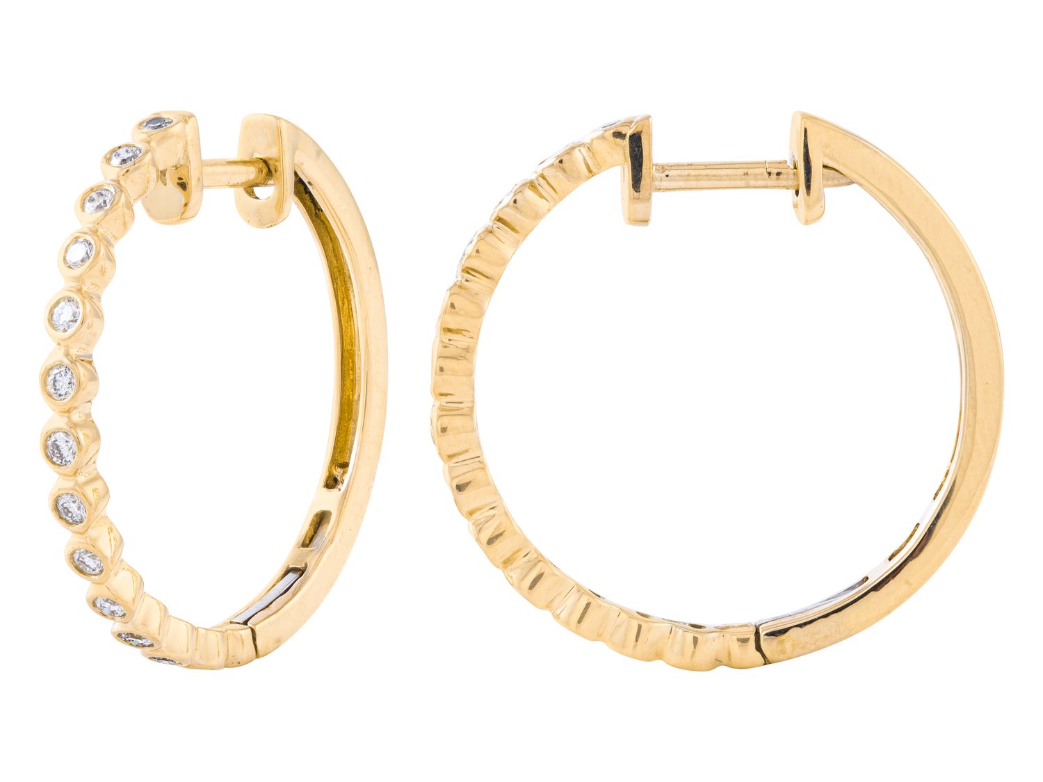 Diamond Hoop Earrings - 14 KT Yellow Gold