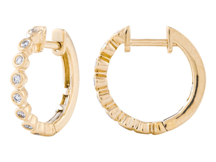 Diamond Hoop Earrings - 14 KT Yellow Gold