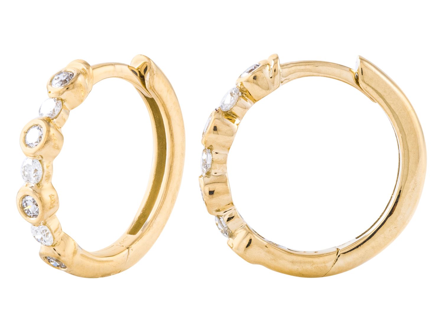 Diamond Hoop Earrings - 14 KT Yellow Gold