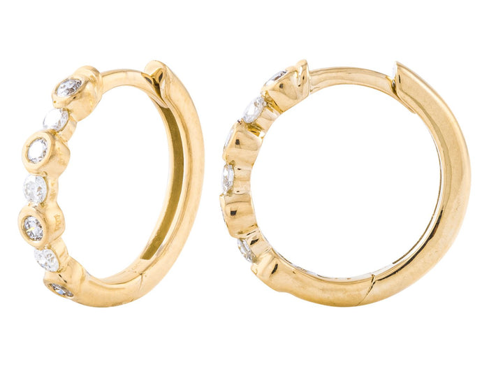 Diamond Hoop Earrings - 14 KT Yellow Gold