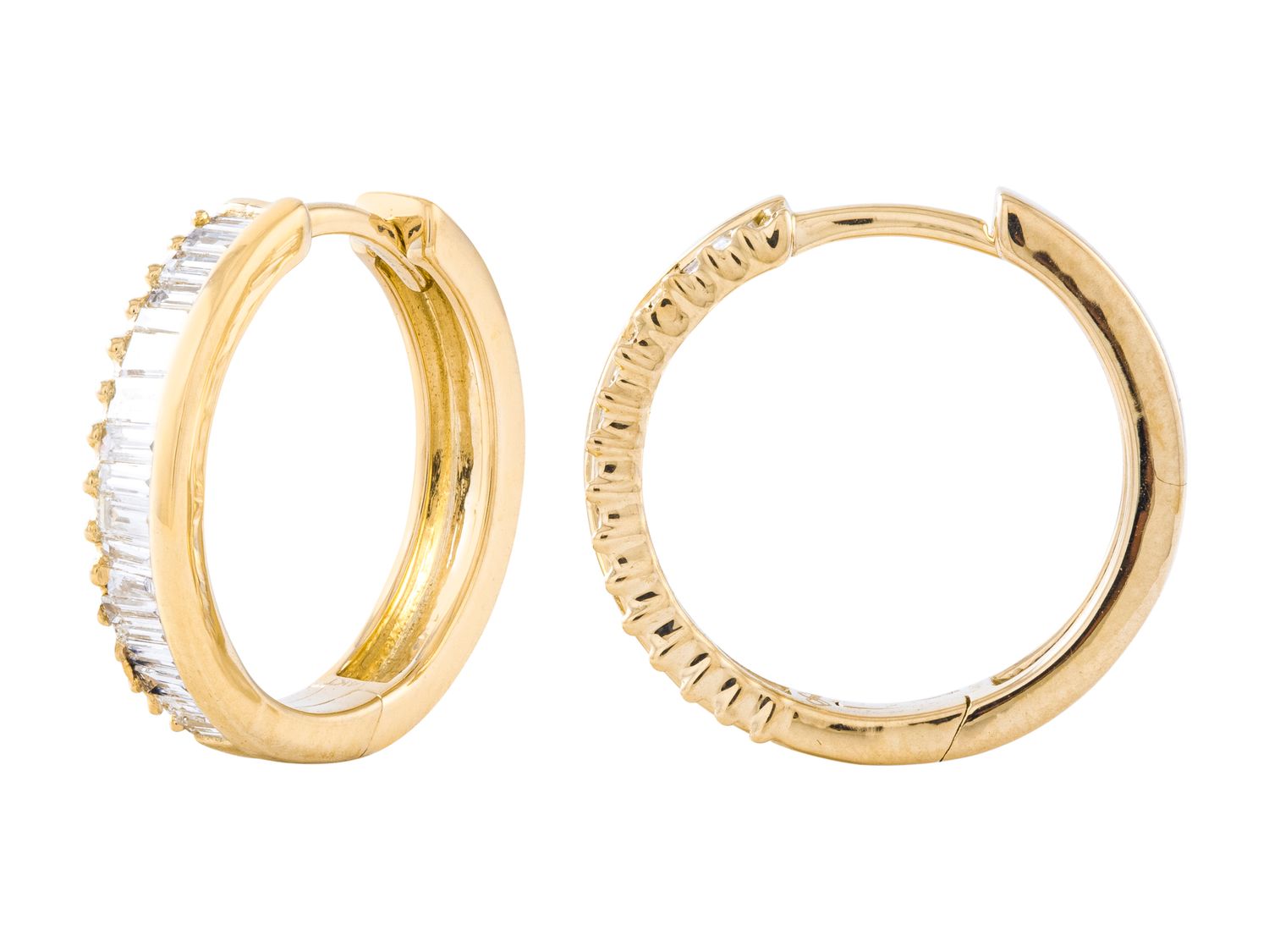 Diamond Hoop Earrings - 14 KT Yellow Gold