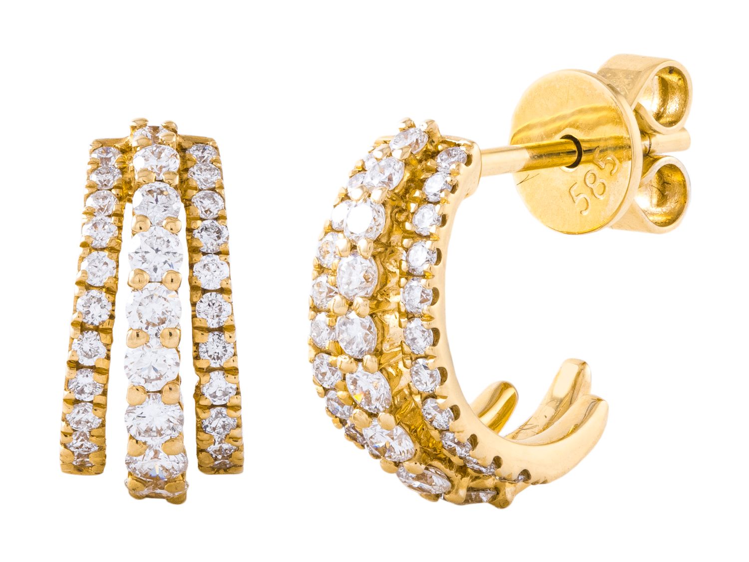Diamond Earrings - 14 KT Yellow Gold