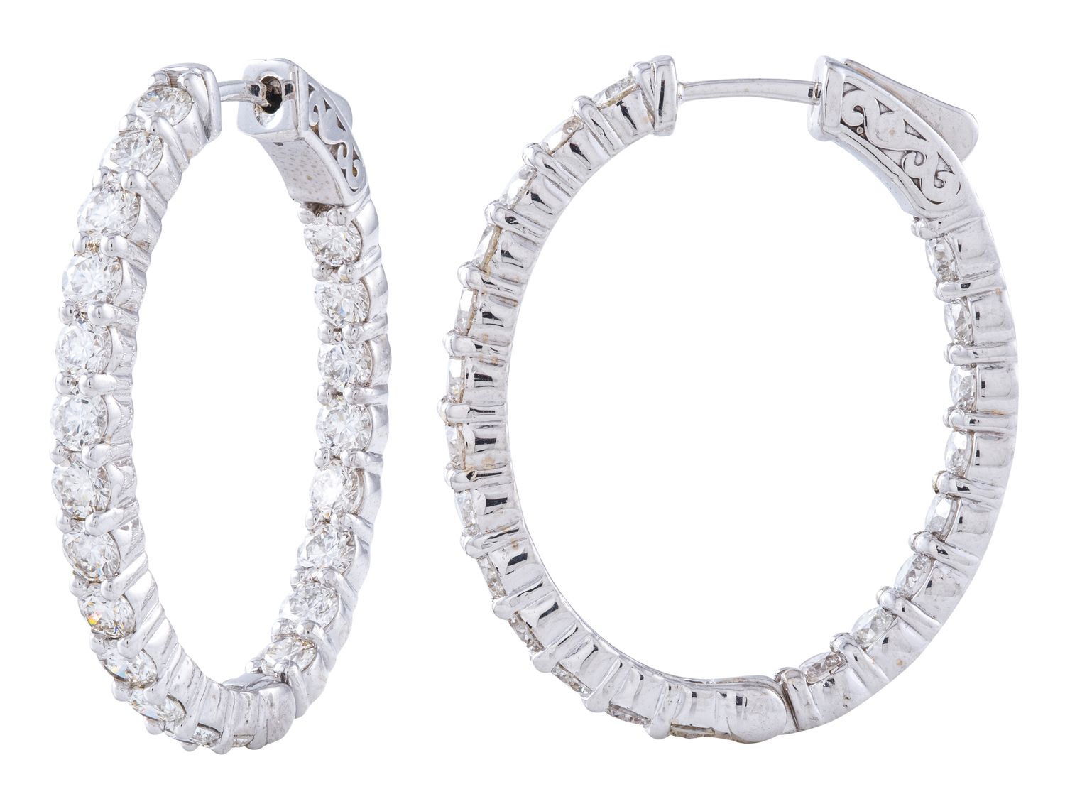 Diamond Hoop Earrings - 14 KT White Gold
