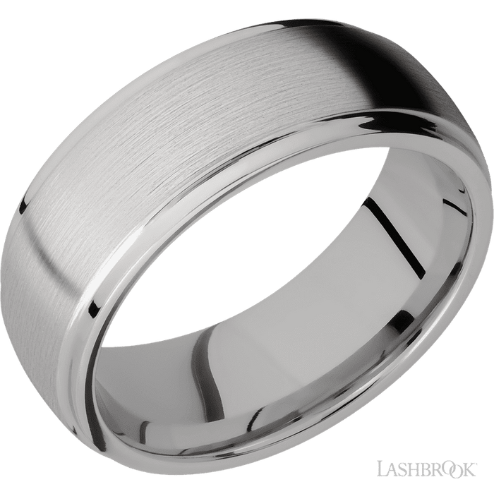 8 mm wide Domed Stepped Down Edges Titanium band.
