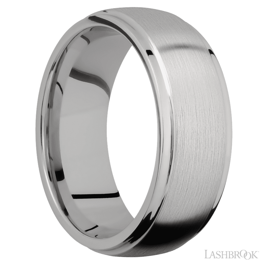 8 mm wide Domed Stepped Down Edges Titanium band.