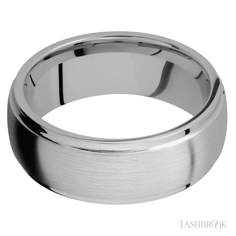 8 mm wide Domed Stepped Down Edges Titanium band.