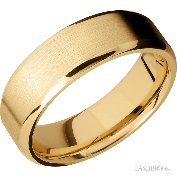 7 mm wide Beveled 10K Yellow Gold band.