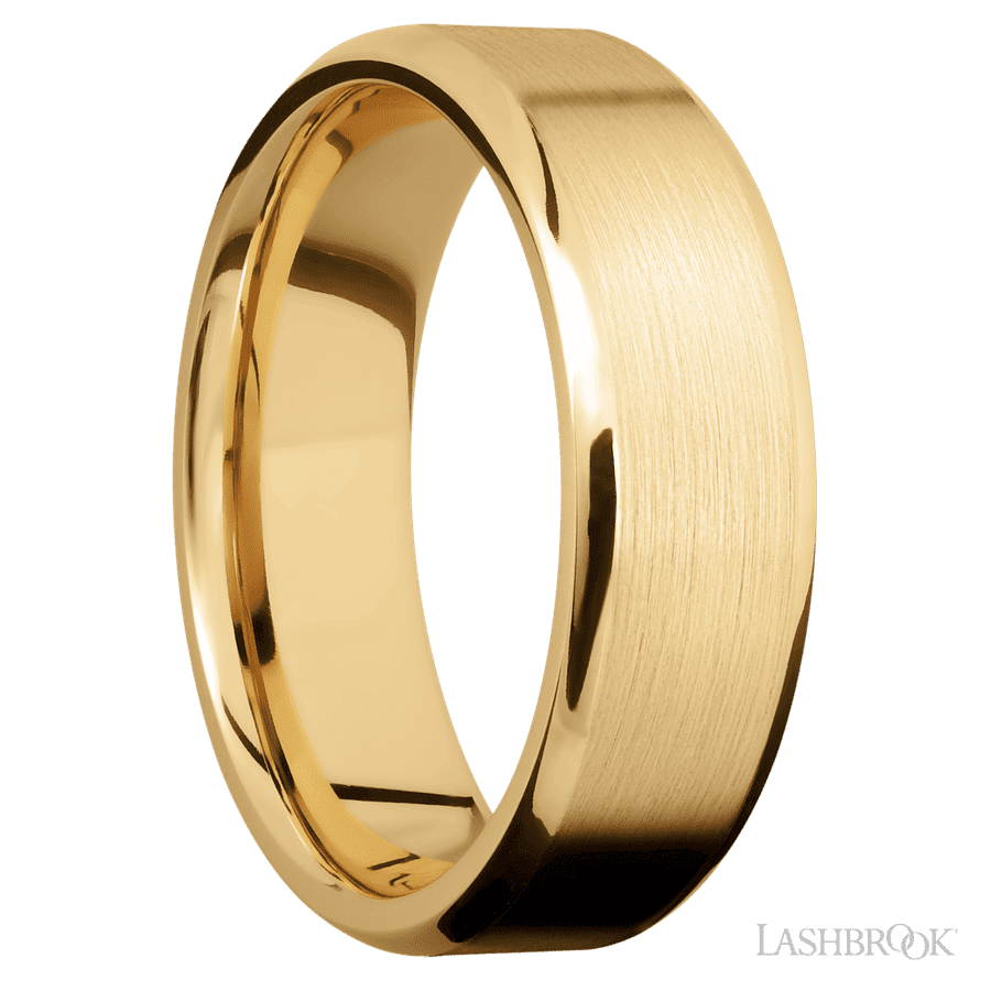 7 mm wide Beveled 10K Yellow Gold band.