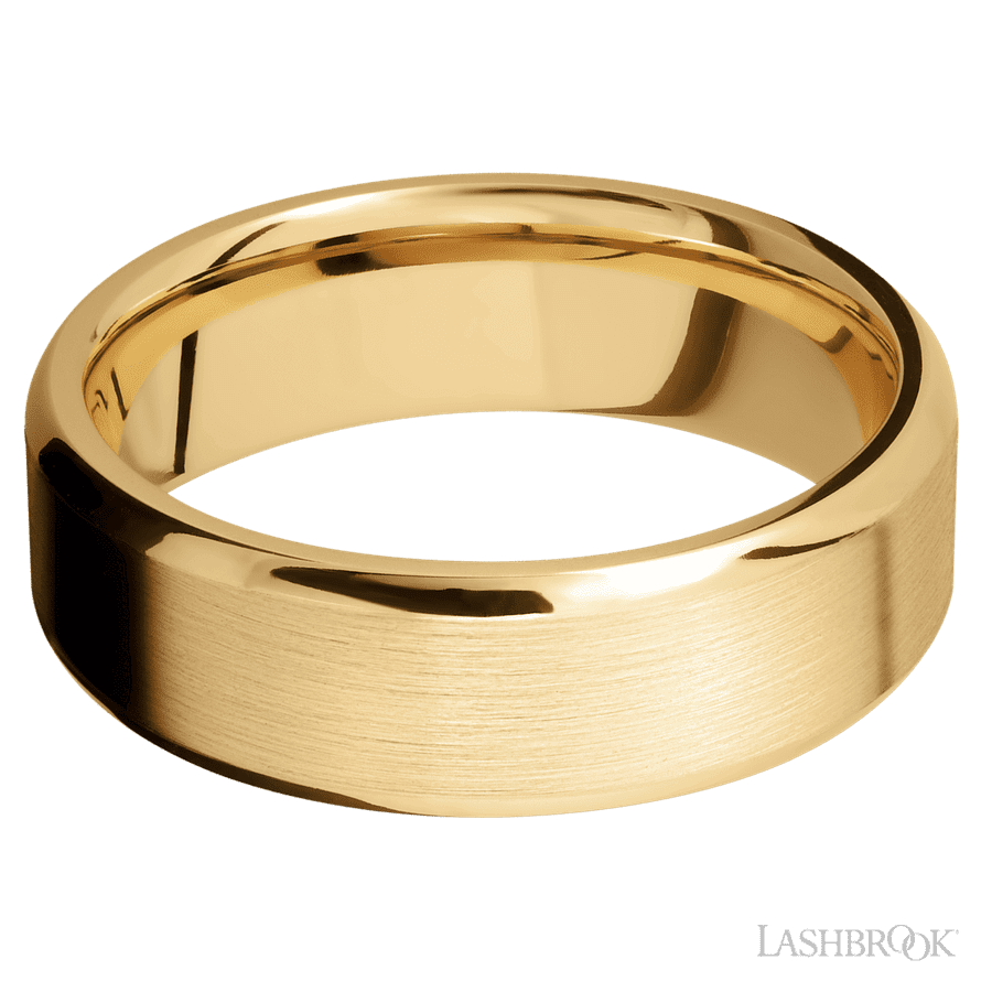 7 mm wide Beveled 10K Yellow Gold band.
