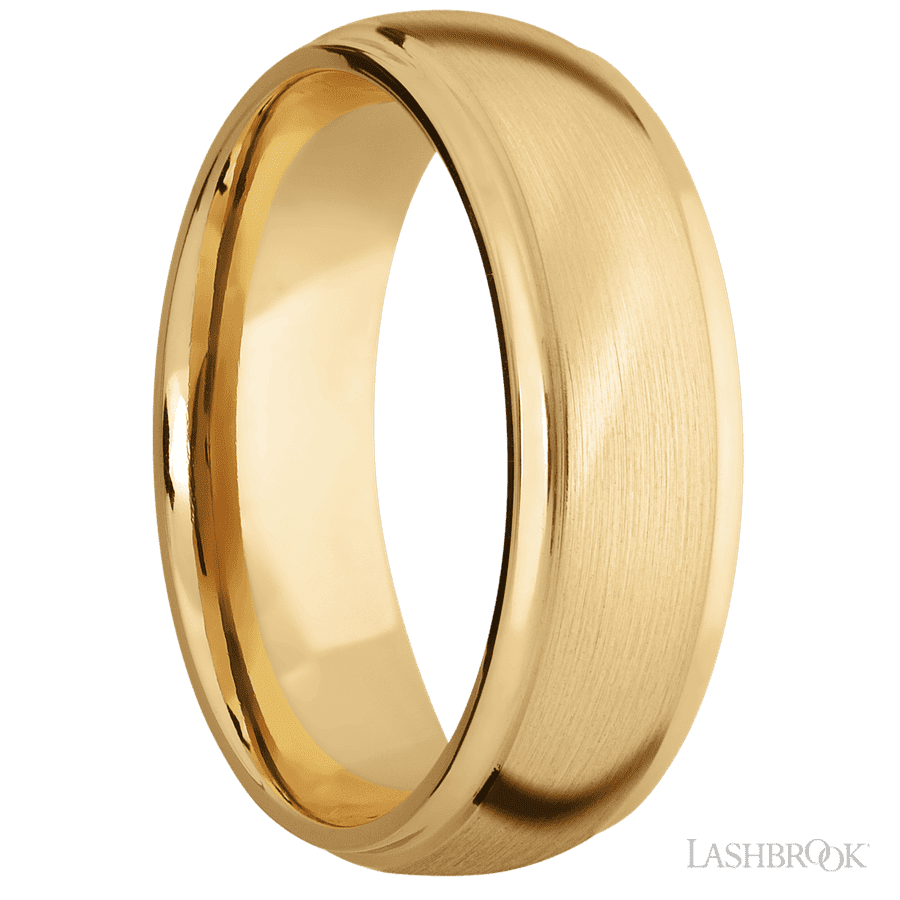 7 mm wide Domed Stepped Down Edges 10K Yellow Gold band.