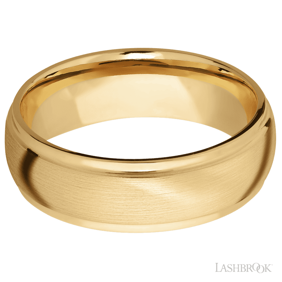7 mm wide Domed Stepped Down Edges 10K Yellow Gold band.