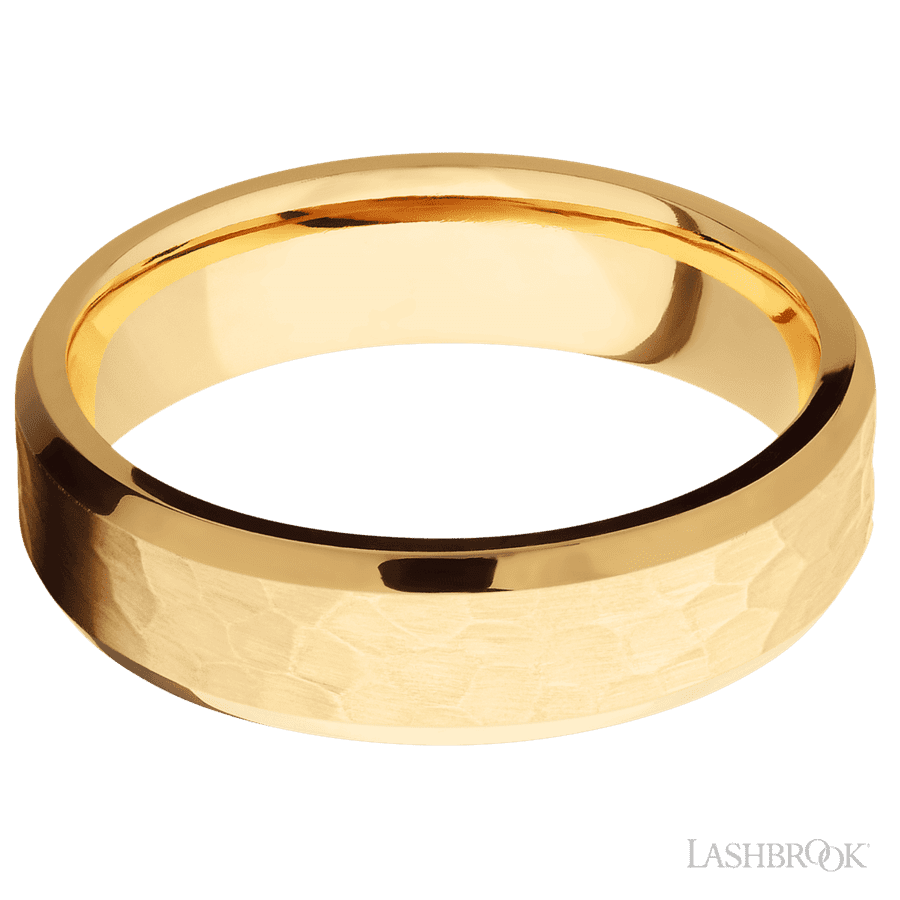 6 mm wide Beveled 14K Yellow Gold band.