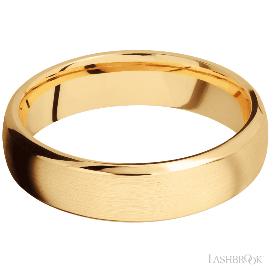 6 mm wide Domed Bevel 14K Yellow Gold band.