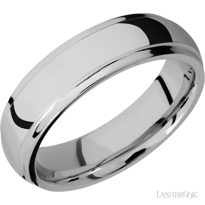 6 mm wide Domed Stepped Down Edges Titanium band.