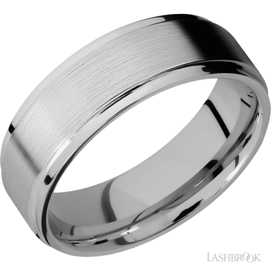 7 mm wide Flat Grooved Edges Titanium band.