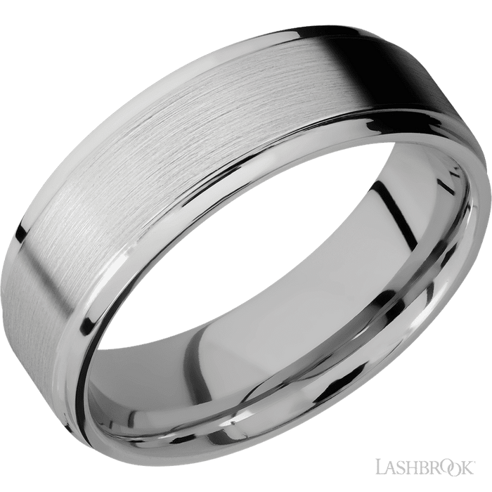 7 mm wide Flat Grooved Edges Titanium band.
