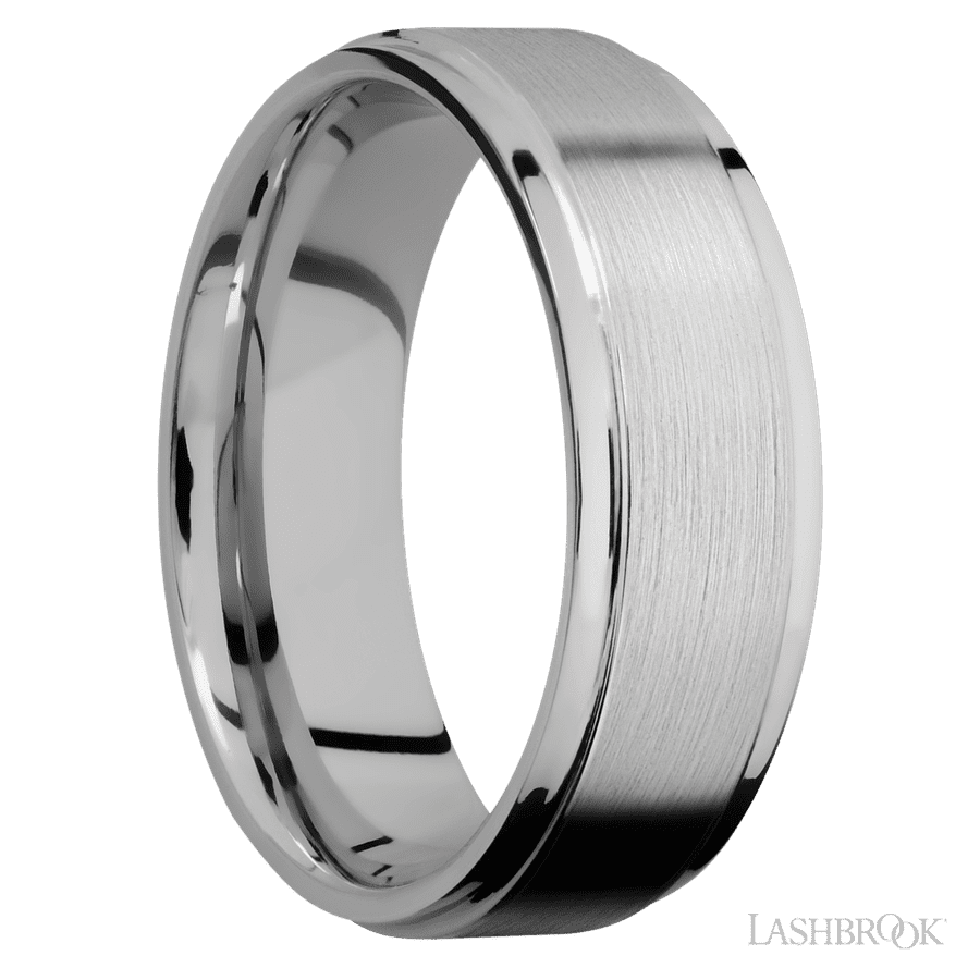 7 mm wide Flat Grooved Edges Titanium band.