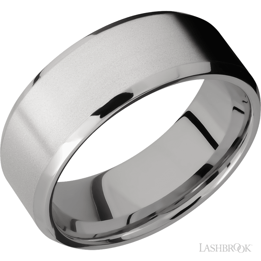 8 mm wide Beveled Titanium band.