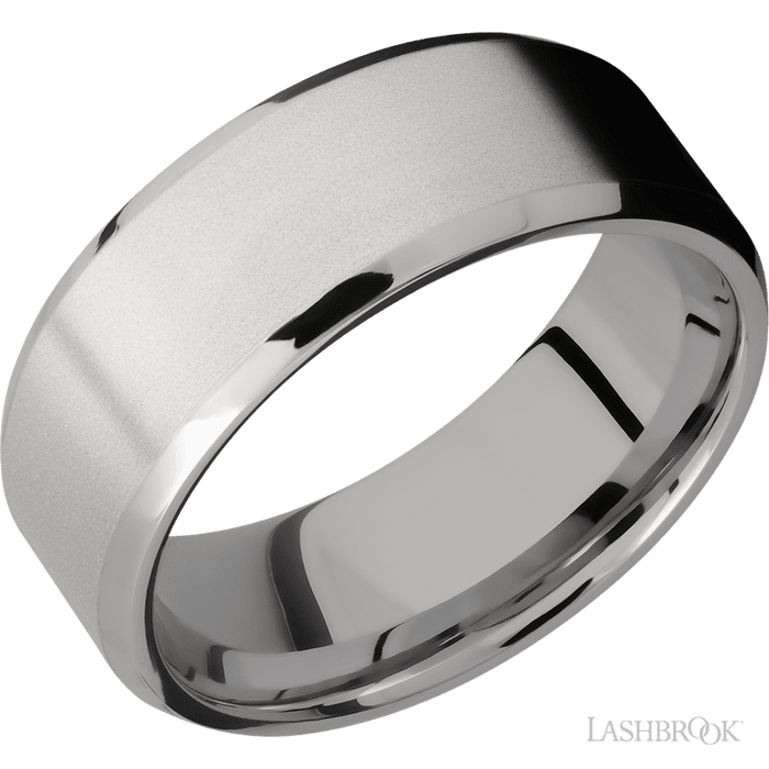 8 mm wide Beveled Titanium band.