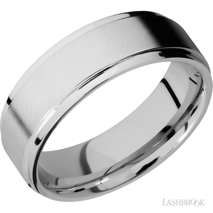 7 mm wide Flat Grooved Edges Cobalt Chrome band.