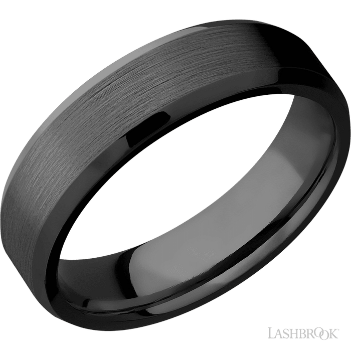 6 mm wide Beveled Zirconium band.