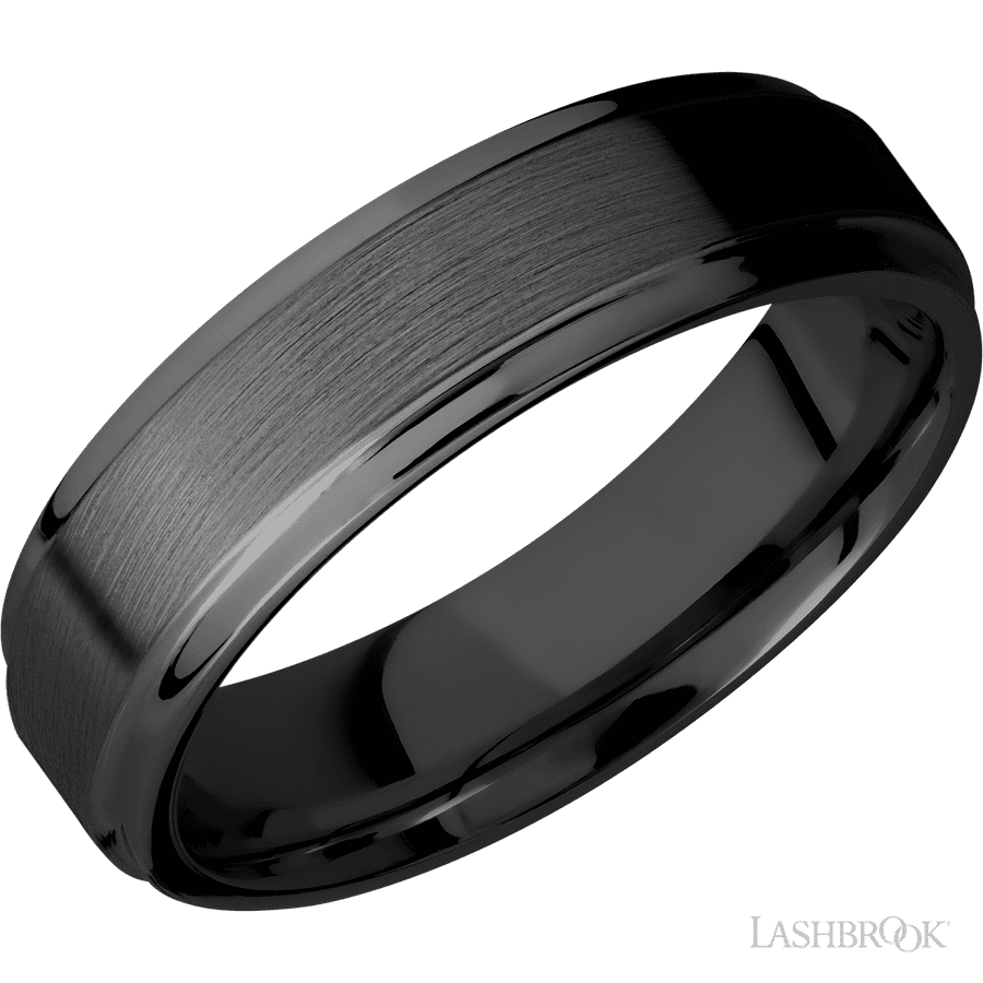 6 mm wide Flat Grooved Edges Zirconium band.