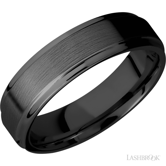6 mm wide Flat Grooved Edges Zirconium band.