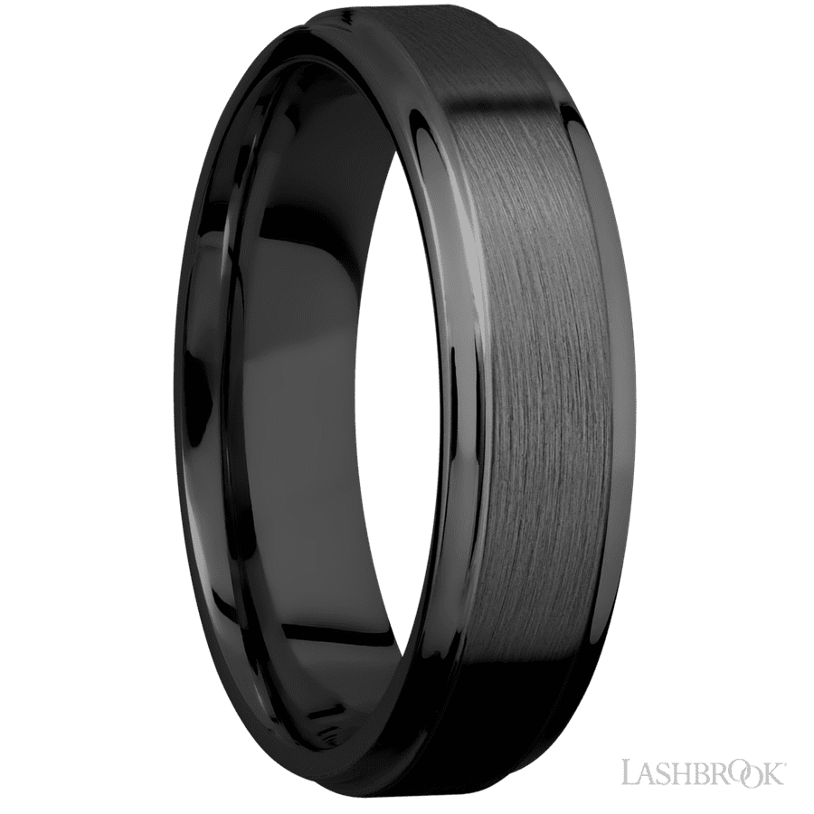 6 mm wide Flat Grooved Edges Zirconium band.