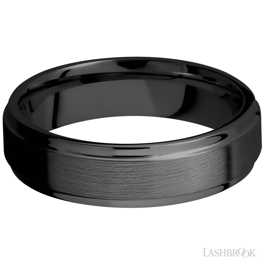 6 mm wide Flat Grooved Edges Zirconium band.