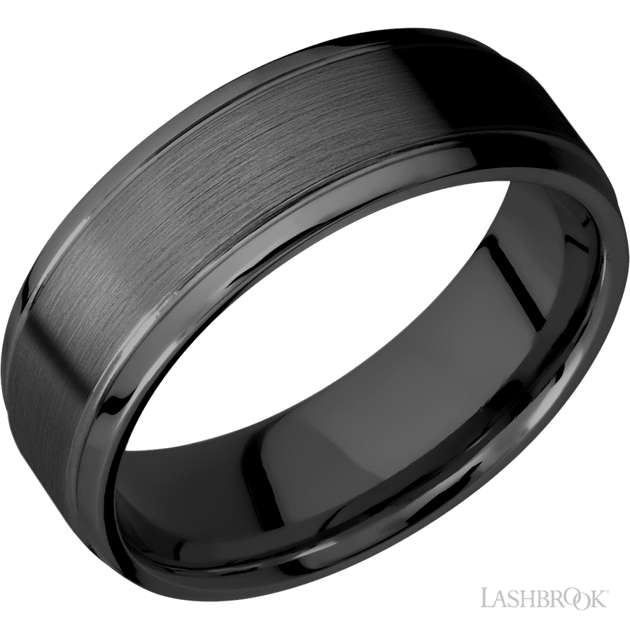 7 mm wide Stepped Bevel Zirconium band.