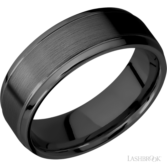 7 mm wide Stepped Bevel Zirconium band.