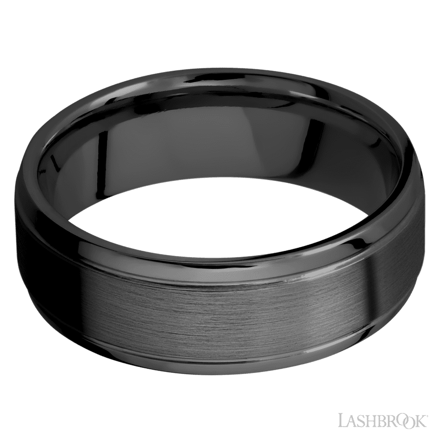 7 mm wide Stepped Bevel Zirconium band.