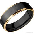 7 mm wide/Beveled/Zirconium band with two 1 mm Edge inlays of 14K Yellow Gold.