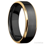 7 mm wide/Beveled/Zirconium band with two 1 mm Edge inlays of 14K Yellow Gold.