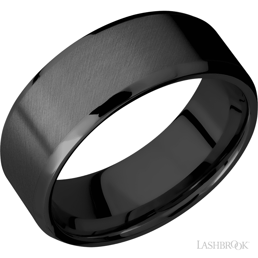 8 mm wide Beveled Zirconium band.