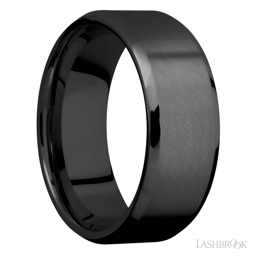 8 mm wide Beveled Zirconium band.