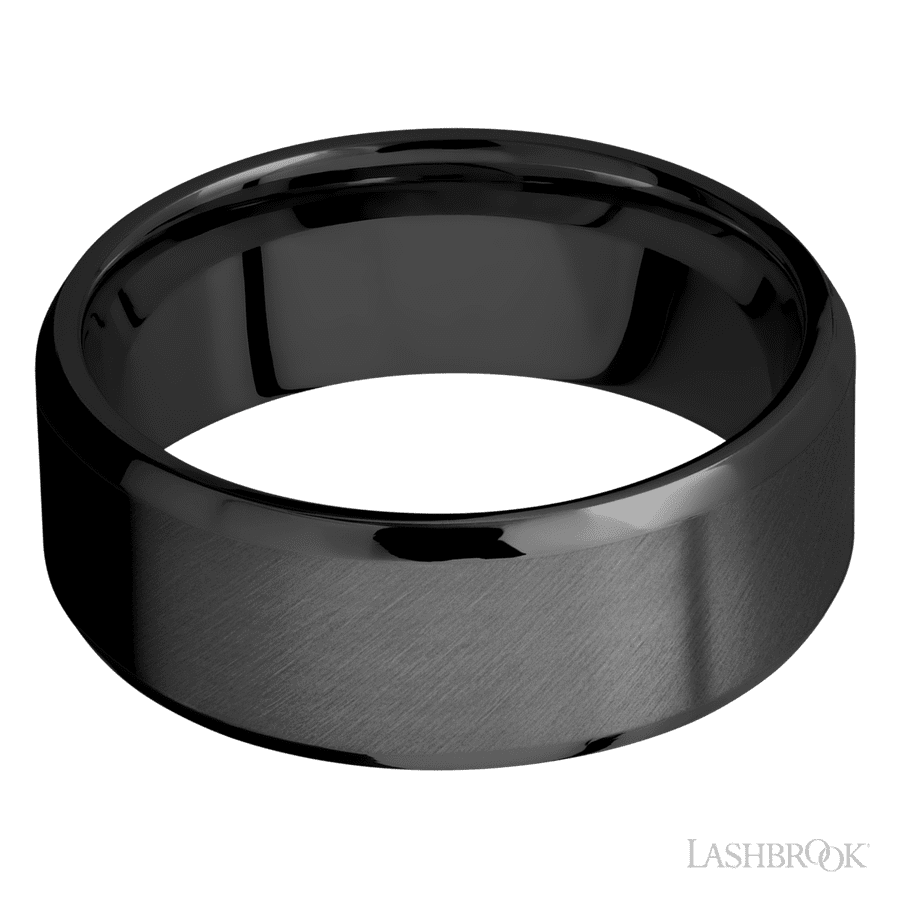 8 mm wide Beveled Zirconium band.