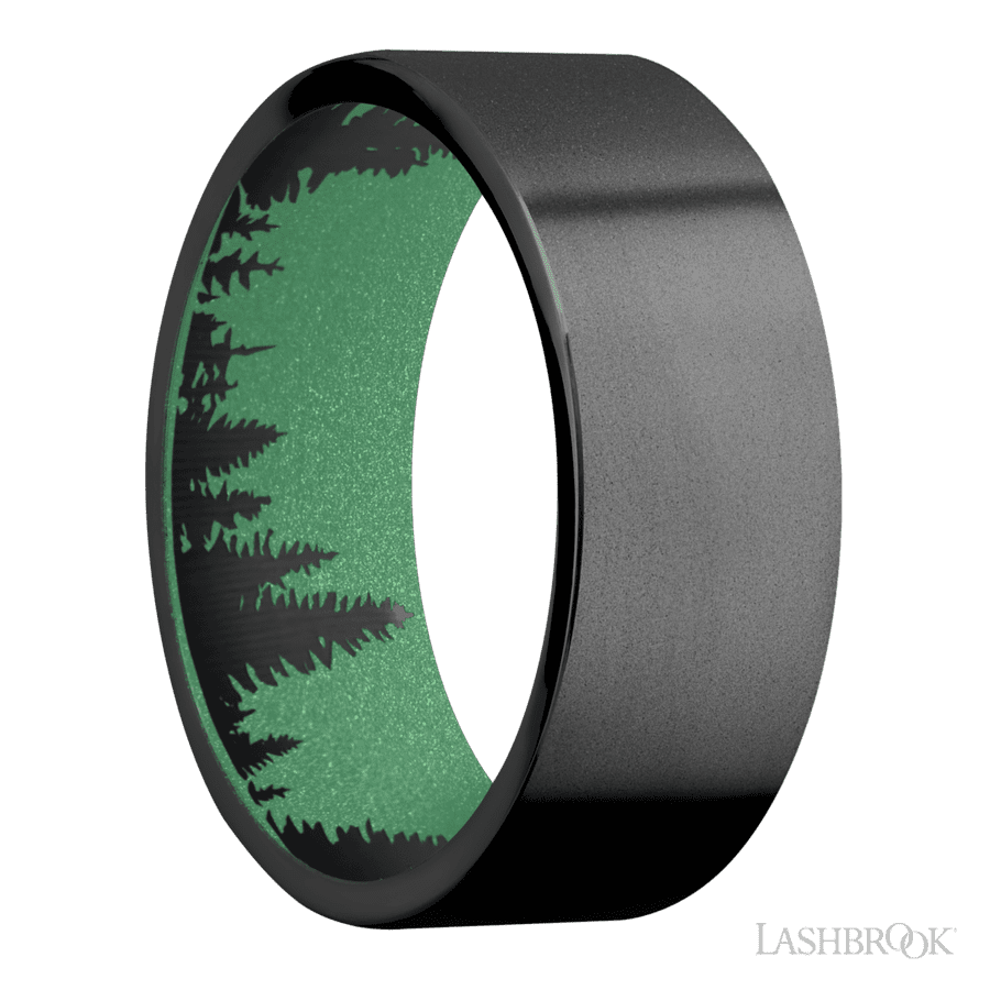 8 mm wide Flat Zirconium band featuring a Squatch sleeve.