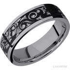 7 mm wide/Flat/Tantalum band with a laser carved Western Scroll pattern.
