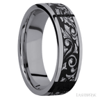 7 mm wide/Flat/Tantalum band with a laser carved Western Scroll pattern.