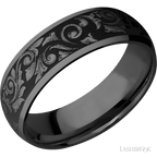 7 mm wide/Domed/Zirconium band with a laser carved Western Scroll pattern.