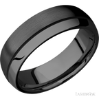 7 mm wide/Domed/Zirconium band with one 0.5 mm Off Center inlay of Black.