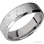 7 mm wide/High Bevel/18K White Gold band with one 4 mm Centered inlay of Meteorite.