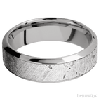 7 mm wide/High Bevel/18K White Gold band with one 4 mm Centered inlay of Meteorite.