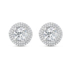 Lab-Grown Round Diamond Double Halo Earrings, 14K Gold