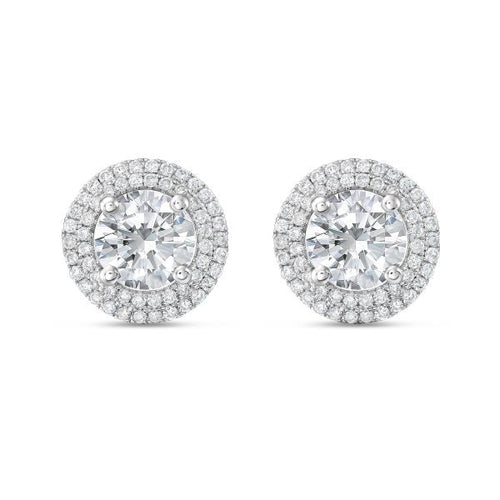 Lab-Grown Round Diamond Double Halo Earrings